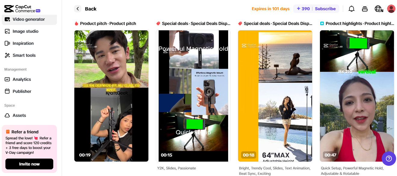 Pippit interface showing video ads, a useful tool for dropshipping on Amazon with engaging product promotions.